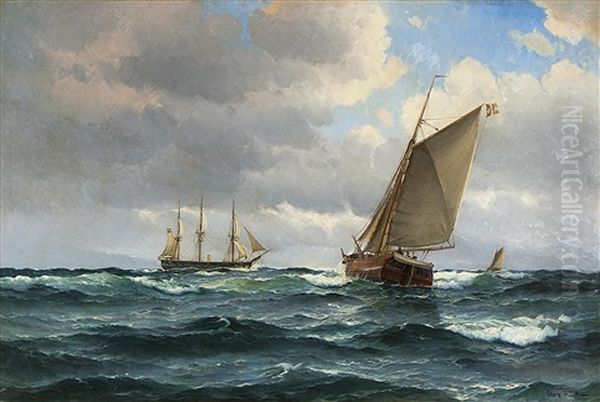 Fregatten Jylland Och Segelskutor Pa Oppet Hav - view 1