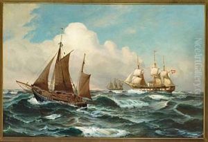 Seascape With Ships On A Windy Day