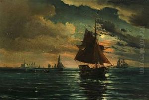 Seascape With Sailing Ships Off The Castle Kronborg by Vilhelm Bille