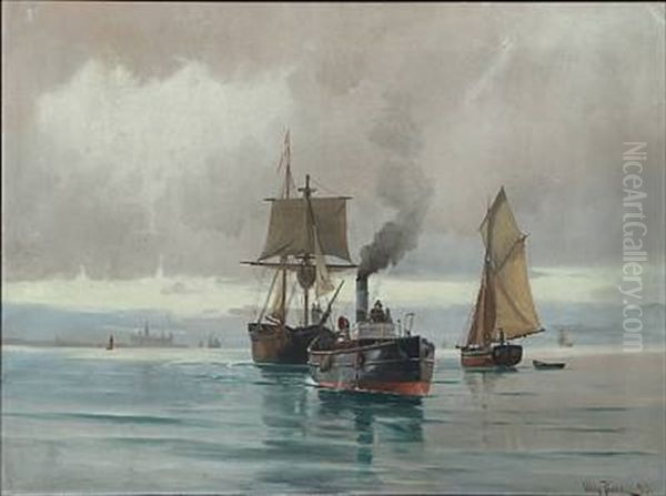 Seascape With Sailing Ships And Steamer, In The Background Kronborg Castle - view 1