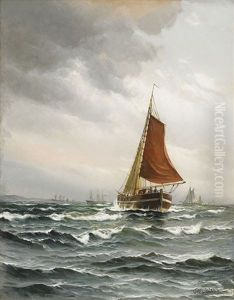 Segelfartyg Pa Boljande Vagor by Vilhelm Bille