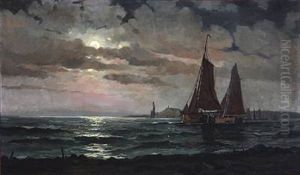 Coastal Scene At Full Moon by Vilhelm Bille