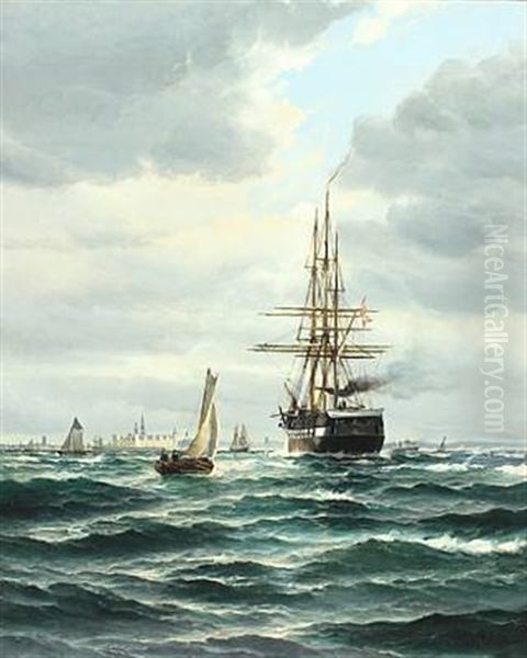 Seascape With Fregatten Jylland And Sailing Ships Off Kronborg - view 1