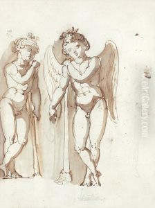 Figure Composition With Angel And Man by Jonas Akerstrom