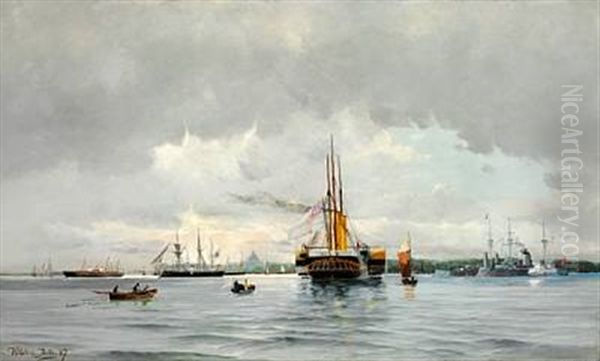 The Danish And The English Royal Yachts And The Russian Imperial Yacht Are Being Saluted In The Copenhagen Harbour - view 1