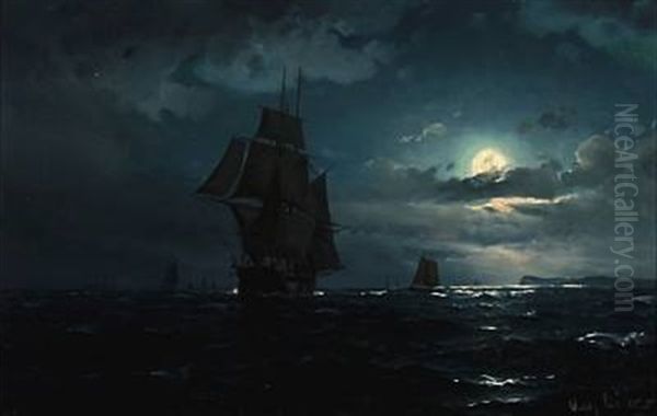 Seascape With Sailing Ships In Moonlight - view 1