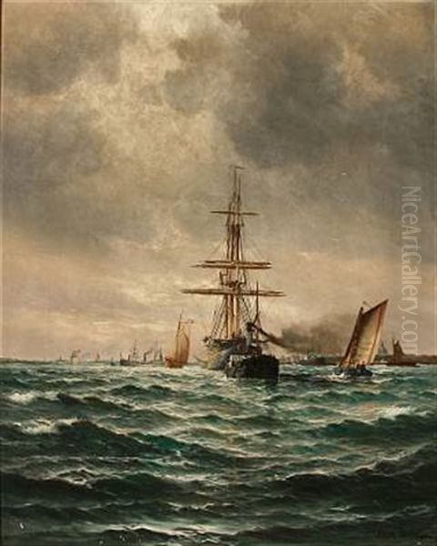 A Tug Towing A Large Sailing Ship Out Of Copenhagen Harbour - view 1