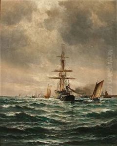 A Tug Towing A Large Sailing Ship Out Of Copenhagen Harbour