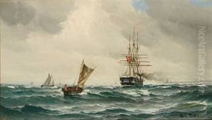 Marine With The Danish Frigate "jylland" And Other Ships On Open Sea by Vilhelm Bille