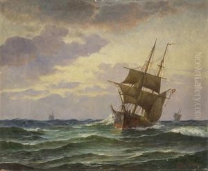 Segelschiff Auf Bewegter See Im Kattegat by Vilhelm Bille