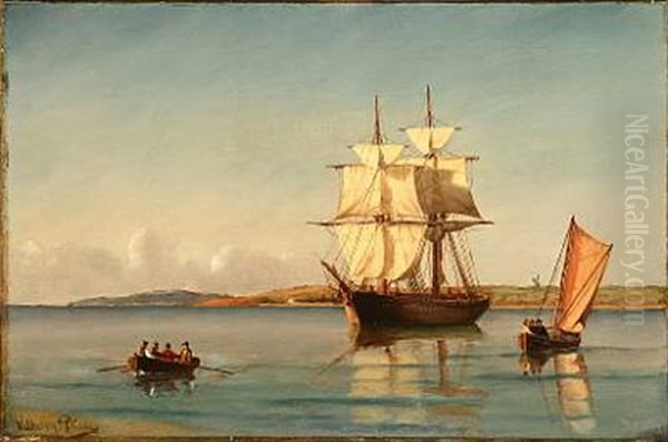 Seascape With Sailing Ships And Rowing Boat - view 1