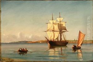 Seascape With Sailing Ships And Rowing Boat by Vilhelm Bille