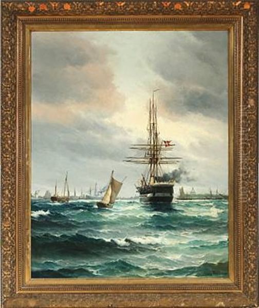 Harbour Scene From Copenhagen With The Frigate Jylland - view 1
