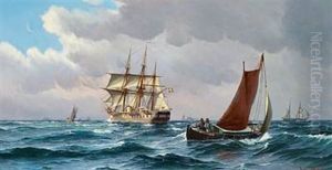 Sailing Ships And Fishing Boats At Sea by Vilhelm Bille
