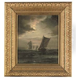 A Sailing Boat In A Gathering Storm, A Frigate And Other Boats Beyond by Vilhelm Bille