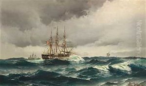 Gravejsdag Pa Havet. I Forgrunden En Fregat by Vilhelm Bille