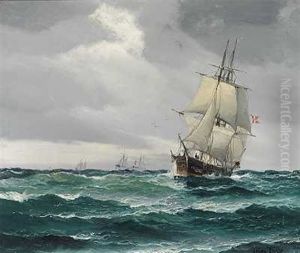 Marine Med Skibe Pa Havet by Vilhelm Bille