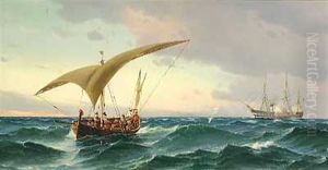 Tremaster Og Sejlskib I Middelhavet by Vilhelm Bille