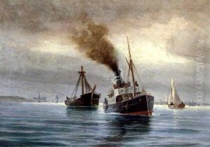 Aftenstemning I Sundet Ud For Kronborg by Vilhelm Bille