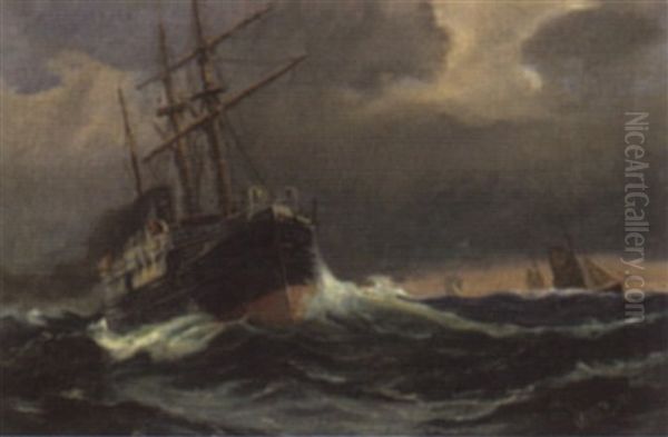Dampfer Mit Stutzsegeln Auf Sturmischer See - view 1