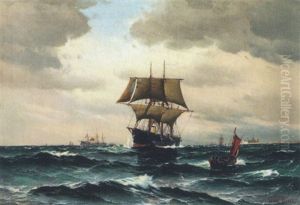 Damp- Og Sejlskibe Udfor Kronborg by Vilhelm Bille