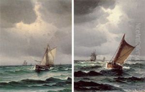 Marine Med Sejlskibe Pa Havet by Vilhelm Bille