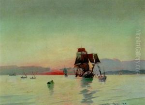 Marine Med Skibe Nord For Kronborg by Vilhelm Bille