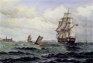 Orlogsskibe Passerer Kronborg Pa Vej Gennem Oresund by Vilhelm Bille