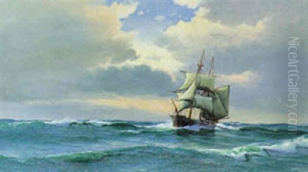 Marine Med Sejlskibe I Solnedgangen - view 1