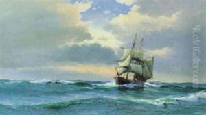 Marine Med Sejlskibe I Solnedgangen by Vilhelm Bille