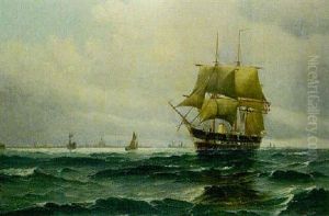 A Three-masted Barque And Other Shipping With Copenhagen Beyond by Vilhelm Bille