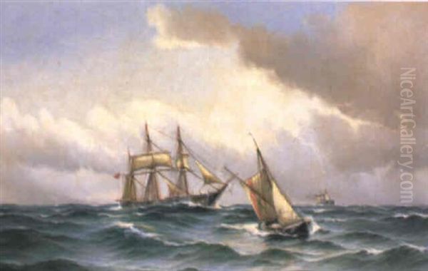 Marine Med Tre Skibe Pa Havet - view 1