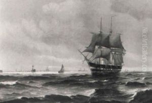 Segelschiffe Vor Dem Hafen Von Kopenhagen by Vilhelm Bille