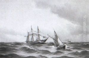 Marine, Sejlskibe Og Dampskib Pa Havet