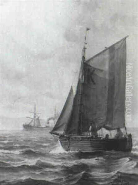 Seascape With Sailboat And Steamship - view 1