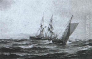 Marine Med Skibe Pa Havet by Vilhelm Bille