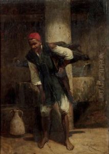 Porteur D'eau A La Chechia Rouge Water Bearer With A Red Chechia by Etienne Billet
