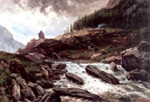 Mountain Landscape With Cabin And Cattle by Frederick William Billing