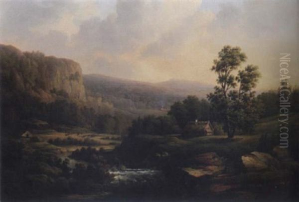 Bergslandskap Med Hus Och Vattendrag - view 1