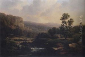 Bergslandskap Med Hus Och Vattendrag by Lars Theodor Billing