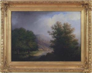 Romantiskt Bergslandskap Med Figurer by Lars Theodor Billing