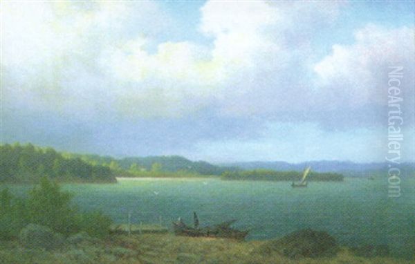 Insjolandskap Med Batar Och Figurer - view 1