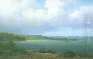 Insjolandskap Med Batar Och Figurer by Lars Theodor Billing