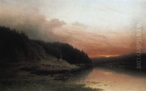 Solnedg+ng Over Berg Och Sj" by Lars Theodor Billing
