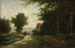 Kvinna Och Barn Pa Promenad I Sommarlandskap