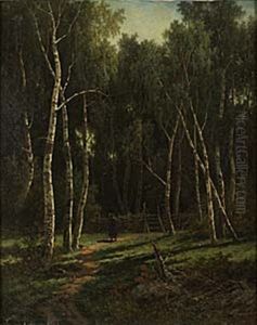 Sommarlandskap Med Vandrande Kvinna by Theodor Billing