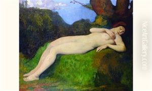 Femme Nue Endormie Dans Un Sous Bois by Louis Leon Eugene Billotey