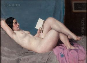 Reclining Nude With Book by Louis Francois Biloul