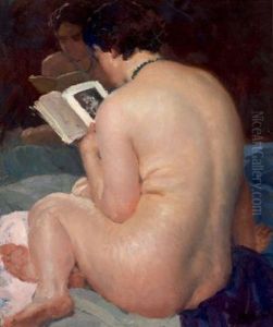 Jeune Femme De Dos Lisant Un Livre Face A Un Miroir thumbnail