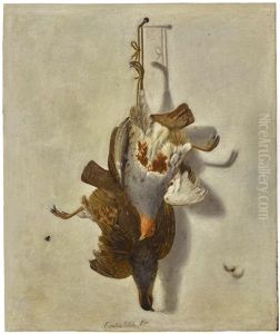 Trompe L"oeil With A Brace Of English Partridge Hanging Before A Wall